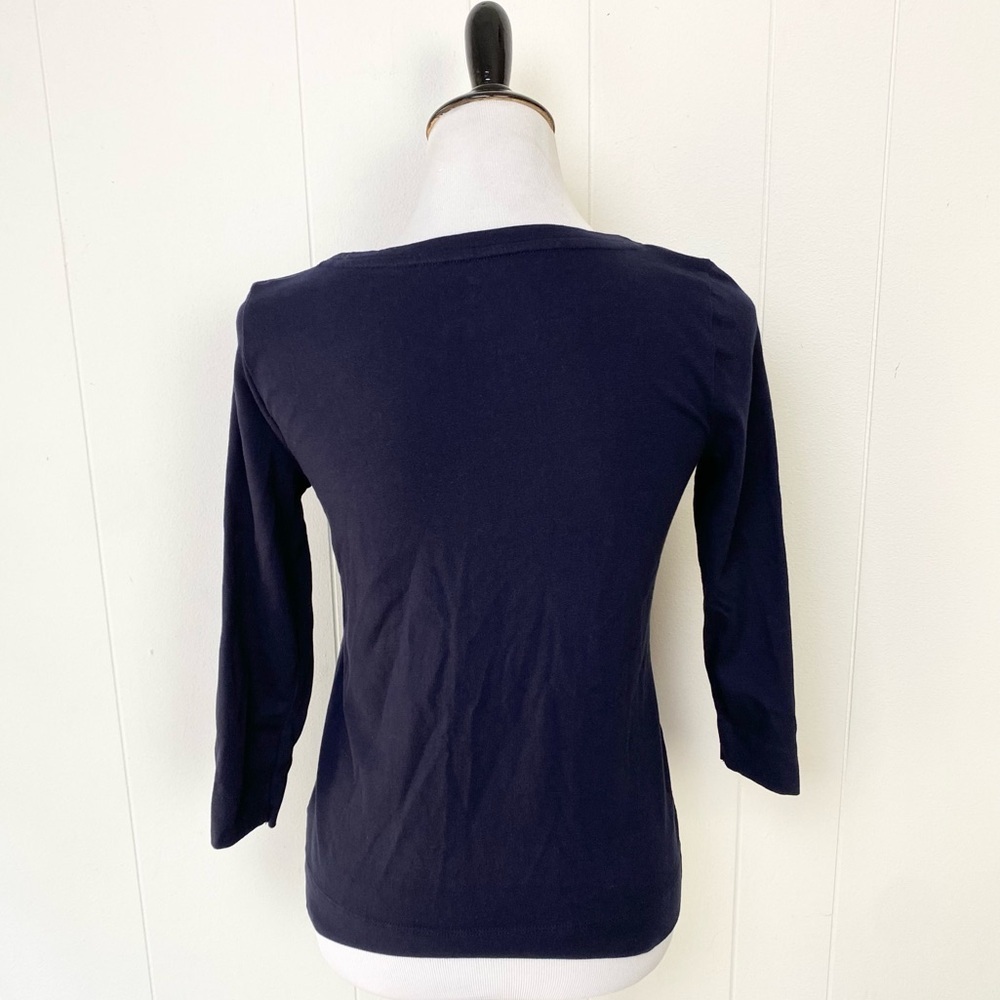 Talbots 3/4 sleeves multicolor embellish mini pom pom top Navy Blue Sz Petite P - Picture 2 of 12